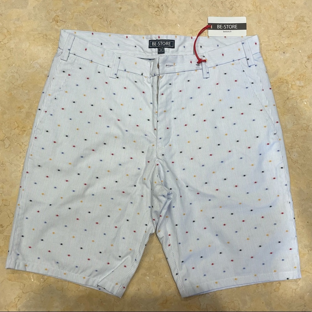 €135 NWT Be-Store Cotton Blue Dots Men’s Shorts 34